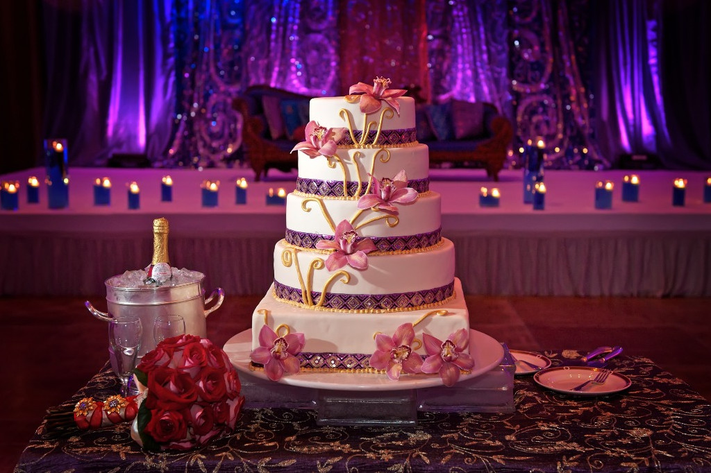 The decorated wedding cake table