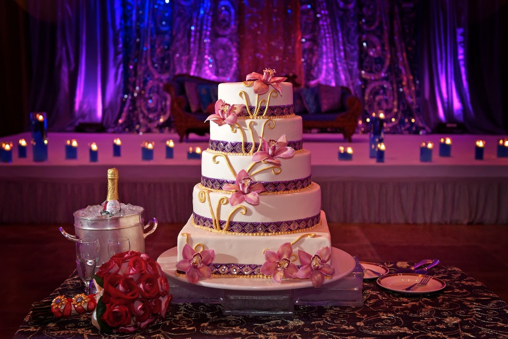The decorated wedding cake table