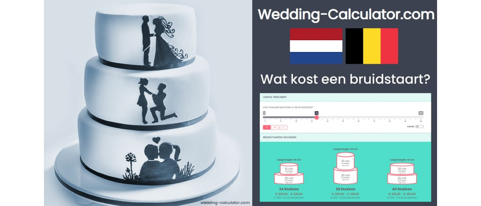 Meer bruidstaarten bekijken? Gebruik de bruidstaartcalculator