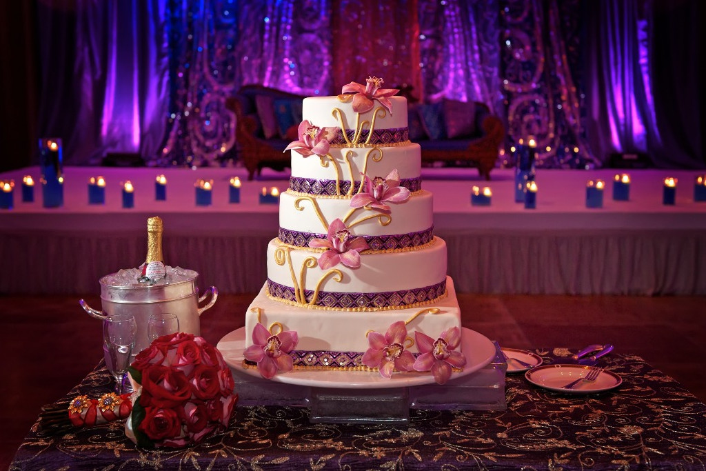 The decorated wedding cake table
